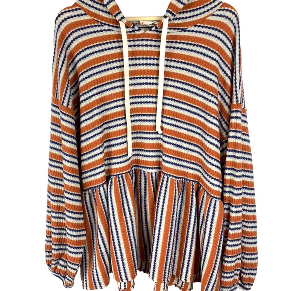 Hummingbird Sweaters - HUMMINGBIRD waffle knit striped hoodie sweater small